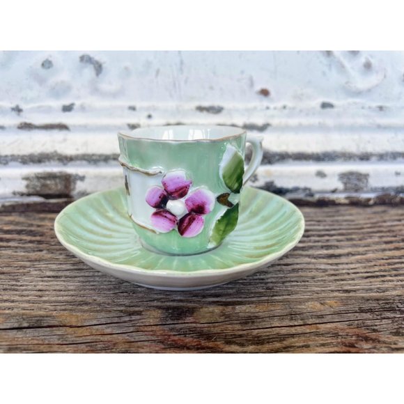 Antique German Porcelain Forget me not Demitasse Cup and Saucer - Picture 6 of 10